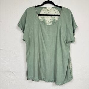 Umgee Mint Green Linen Blend Blouse Womens M Lace Back Summer Beachy Casual Top